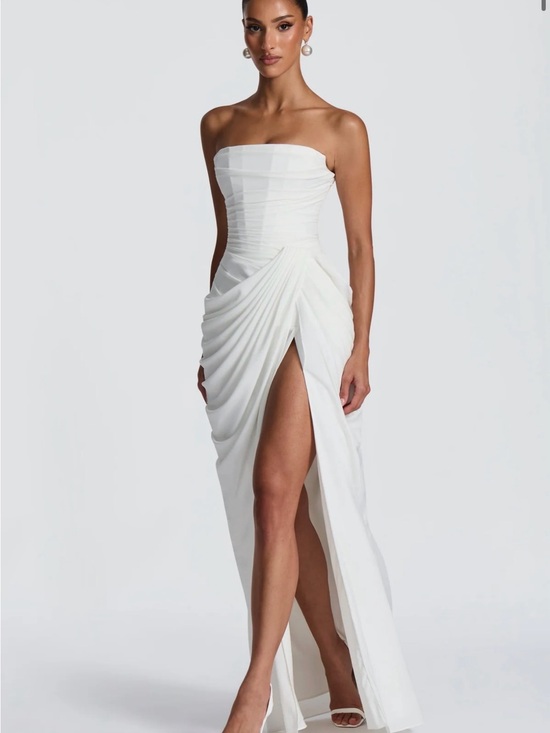 Babyboo Fashion Dresses & Skirts - Strapless White Ruched High-Slit Evening Gown